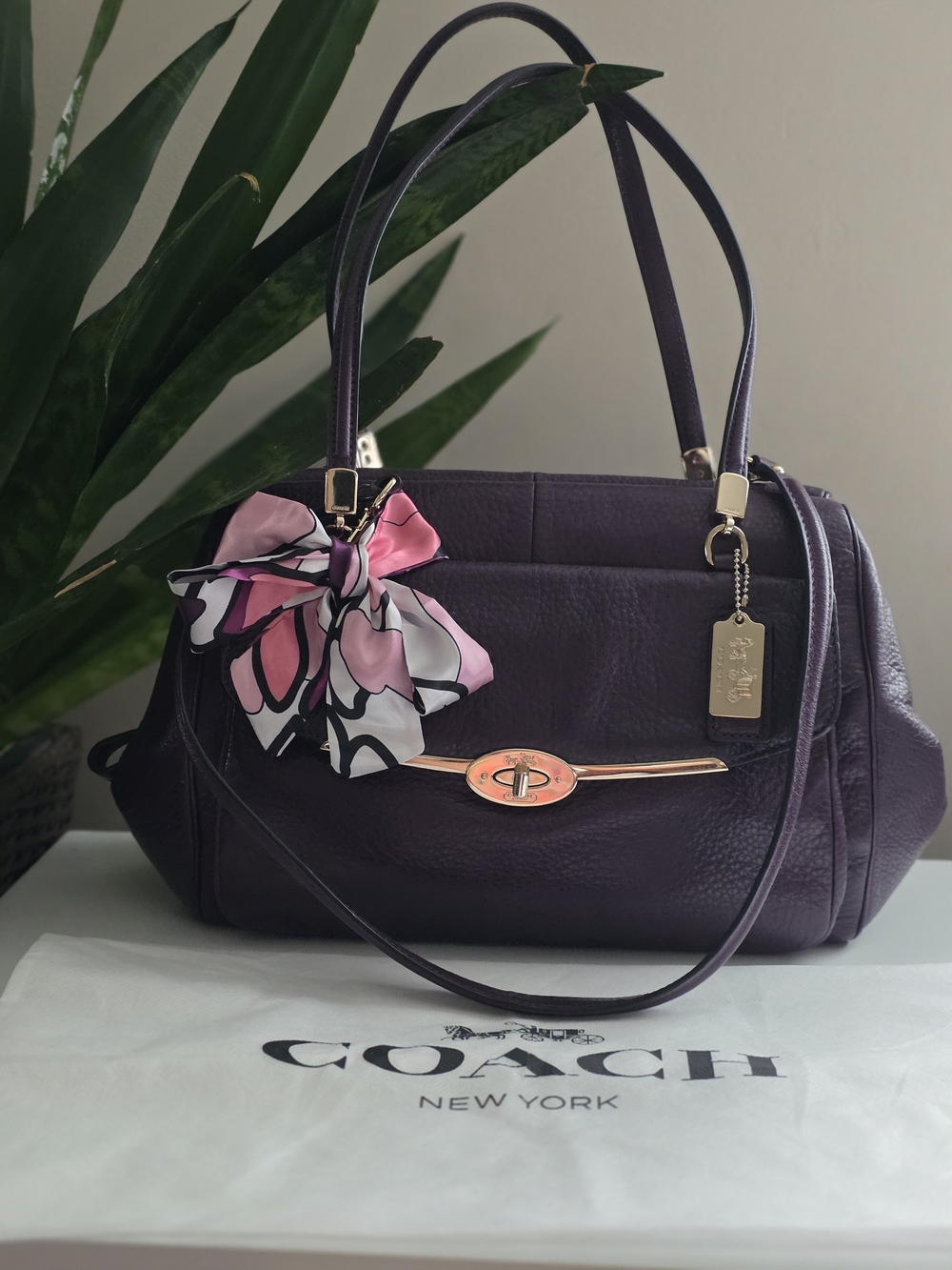 Coach Dark Purple Leather 2 Way Bag With 2 Hangtags